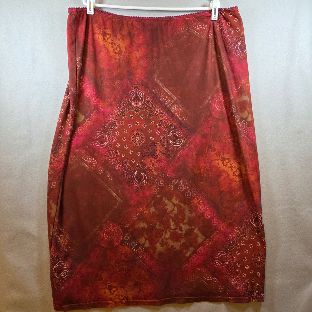 Cider 4XL Red Bandana Paisley Patchwork Midi Skirt Mesh Stretch Y2K Style Boho
